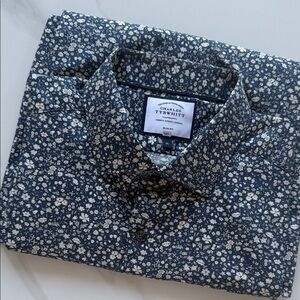 Charles Tyrwhitt Blue and White Floral Shirt, Slim Fit